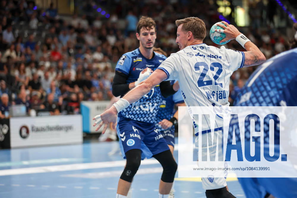 Adam Nyfjaell, TBV Lemgo Lippe, 22, with a shot; GER, TVB Stuttgart vs. TBV Lemgo Lippe, Handball, Opel Handball Bundesliga, Matchday 6, 2026–2027 season, October 4, 2026, GER, TVB Stuttgart vs. TBV Lemgo Lippe, Handball, Opel Handball Bundesliga, Matchday 6, 2026–2027 season, October 4, 2026, Stuttgart