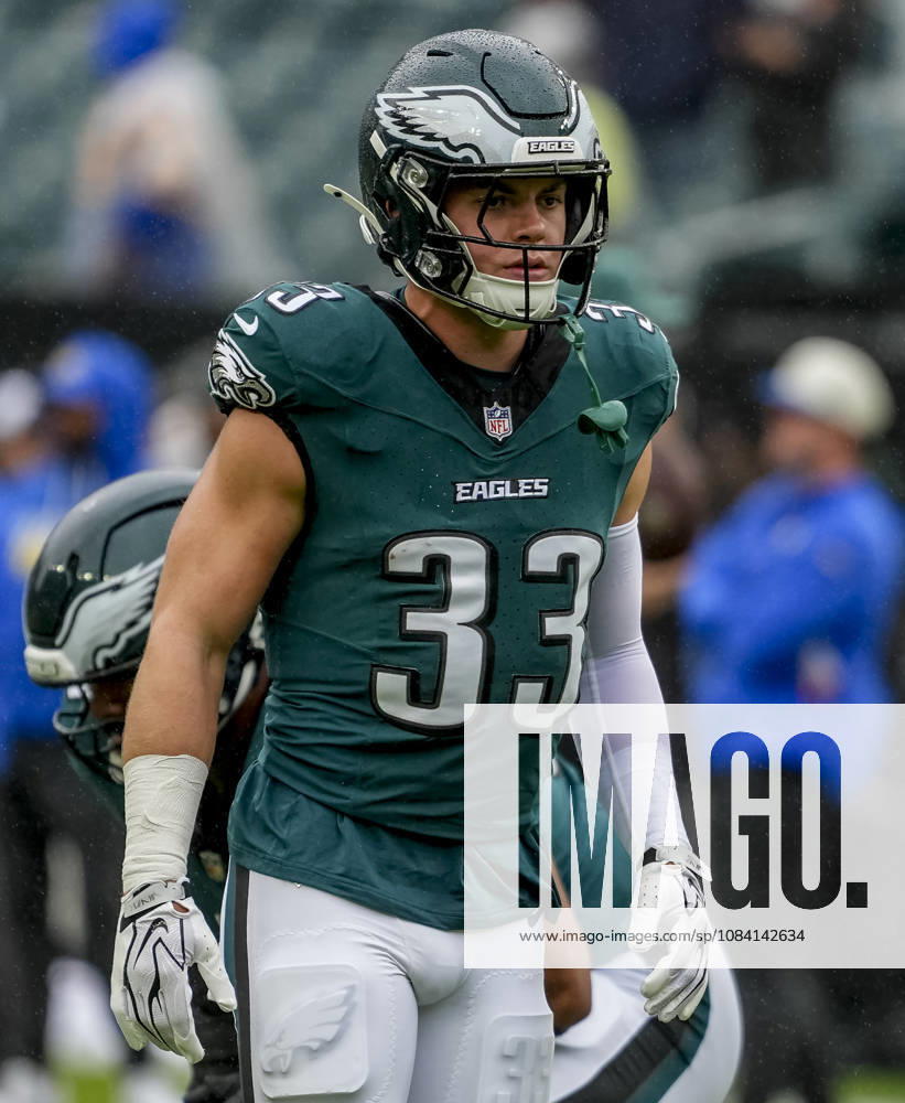 Oct 4, 2026; Philadelphia, PA, USA; Philadelphia Eagles cornerback Cooper DeJean (33) during warmups at Lincoln Financial Field. Mandatory Credit: -Cal Media Philadelphia USA - ZUMAcs17 20261004_faf_cs17_140