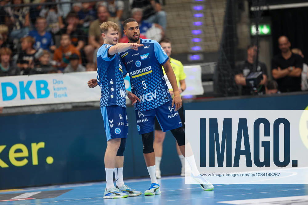 Linus Schmid (TVB Stuttgart), 19, and Philipp Ahouansou (TVB Stuttgart), 5 GER, TVB Stuttgart vs. TBV Lemgo Lippe, Handball, Opel Handball Bundesliga, Matchday 6, 2026–2027 season, October 4, 2026 GER, TVB Stuttgart vs. TBV Lemgo Lippe, Handball, Opel Handball Bundesliga, Matchday 6, 2026–2027 season, October 4, 2026 Stuttgart