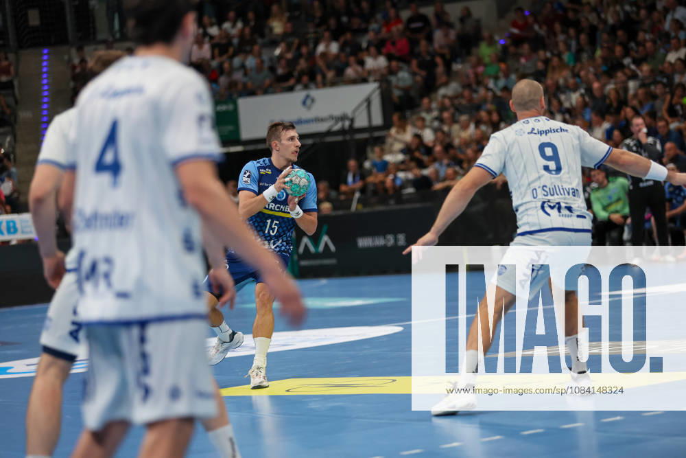 Simone Mengon, TVB Stuttgart, 15 GER, TVB Stuttgart vs. TBV Lemgo Lippe, Handball, Opel Handball Bundesliga, Matchday 6, 2026–2027 Season, October 4, 2026 GER, TVB Stuttgart vs. TBV Lemgo Lippe, Handball, Opel Handball Bundesliga, Matchday 6, 2026–2027 season, October 4, 2026 Stuttgart