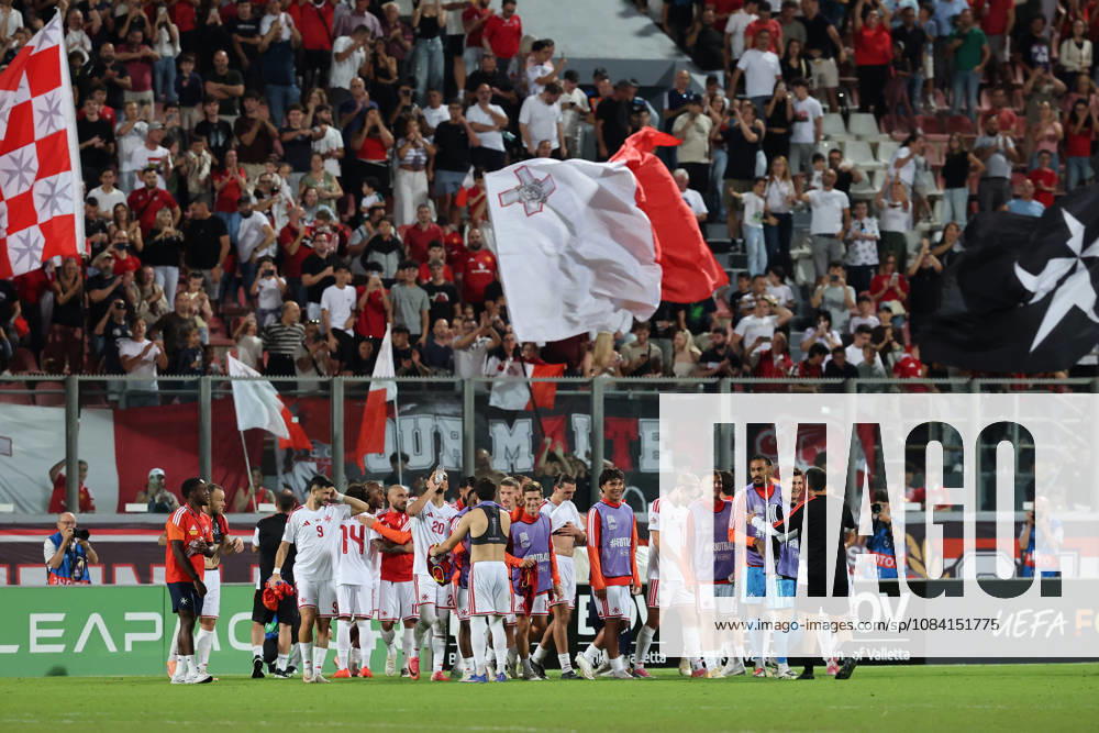 Malta players and staff celebrate after the UEFA Nations League, League D, Group D1 match between Malta and Andorra at the National Stadium, in Ta Qali, Malta, on 04 October, 2026. (photo by Domenic Aquilina) UEFA Nations League, League D, Group D1 Qualifying; UEFA Nations League;