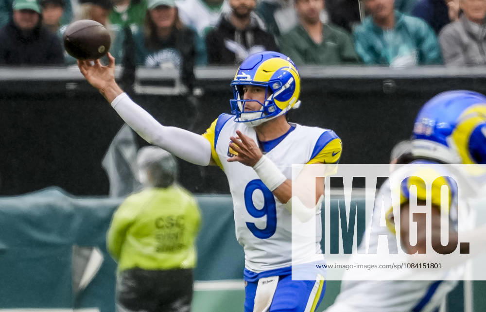 Oct 4, 2026; Philadelphia, PA, USA; Los Angeles Rams quarterback Matthew Stafford (9) throws a pass at Lincoln Financial Field. Mandatory Credit: -Cal Media Philadelphia USA - ZUMAcs17 20261004_faf_cs17_164