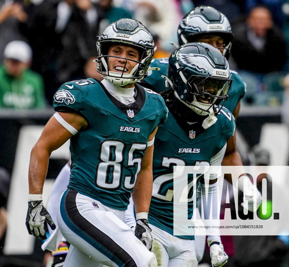Oct 4, 2026; Philadelphia, PA, USA; Philadelphia Eagles wide receiver Britain Covey (85) celebrates after a long punt return at Lincoln Financial Field. Mandatory Credit: -Cal Media Philadelphia USA - ZUMAcs17 20261004_faf_cs17_168