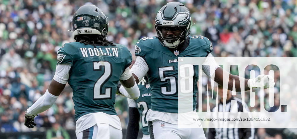 Oct 4, 2026; Philadelphia, PA, USA; Philadelphia Eagles linebacker Jalyx Hunt (58) celebrates after breaking up a pass at Lincoln Financial Field. Mandatory Credit: -Cal Media Philadelphia USA - ZUMAcs17 20261004_faf_cs17_170