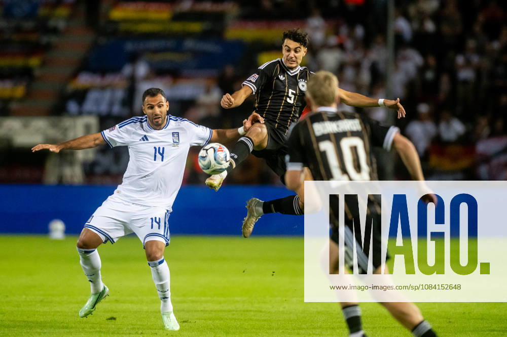 Vangelis Pavlidis Aleksandar Pavlovic seen during UEFA Nations League Division A game between National Teams of Greece and Germany (Jacek Prondzynski Ball Raw Images) Thessaloniki Greece, Thessaloniki Greece