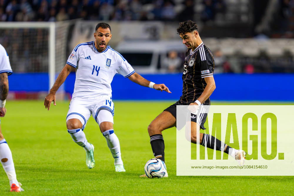 Aleksandar Pavlovic (Germany), 05 vs. Evangelos Pavlidis (Greece), 14 Greece vs. Germany, Soccer, UEFA Nations League, Matchday 4, 2026–2027 Season, October 4, 2026 Greece vs. Germany, Soccer, UEFA Nations League, Matchday 4, 2026–2027 Season, October 4, 2026 Thessaloniki