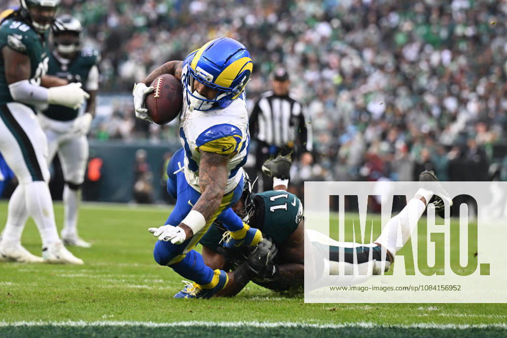PHILADELPHIA, PA - OCTOBER 04: Los Angeles Rams running back Kyren Williams 23 rushes for a touchdown during the game between the Philadelphia Eagles and the Los Angeles Rams on October 4th, 2026 at Lincoln Financial Field in Philadelphia, PA. (Photo by Terence Lewis Icon Sportswire) NFL, American Football Herren, USA OCT 04 Rams at Eagles Icon261004011