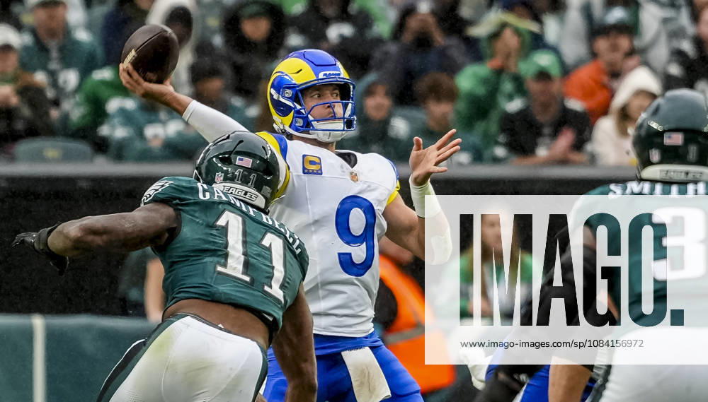 NFL, American Football Herren, USA 2026: Rams Vs Eagles OCT 04 October 4, 2026, Philadelphia, Pa, USA: Oct 4, 2026; Philadelphia, PA, USA; Los Angeles Rams quarterback Matthew Stafford (9) throws a pass during the Rams 24-20 wins against the Eagles at Lincoln Financial Field. Mandatory Credit: Scott Serio-Cal Media(Credit Image: Scott Serio Cal Sport Media) Philadelphia Pa USA