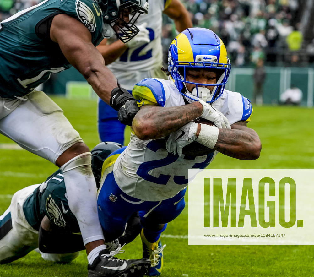 Oct 4, 2026; Philadelphia, PA, USA; Los Angeles Rams running back Kyren Williams (23) dives for the game winning touchdown in the final minutes as the Rams defeat the Eagles 24-20 at Lincoln Financial Field. Mandatory Credit: -Cal Media Philadelphia USA - ZUMAcs17 20261004_faf_cs17_175
