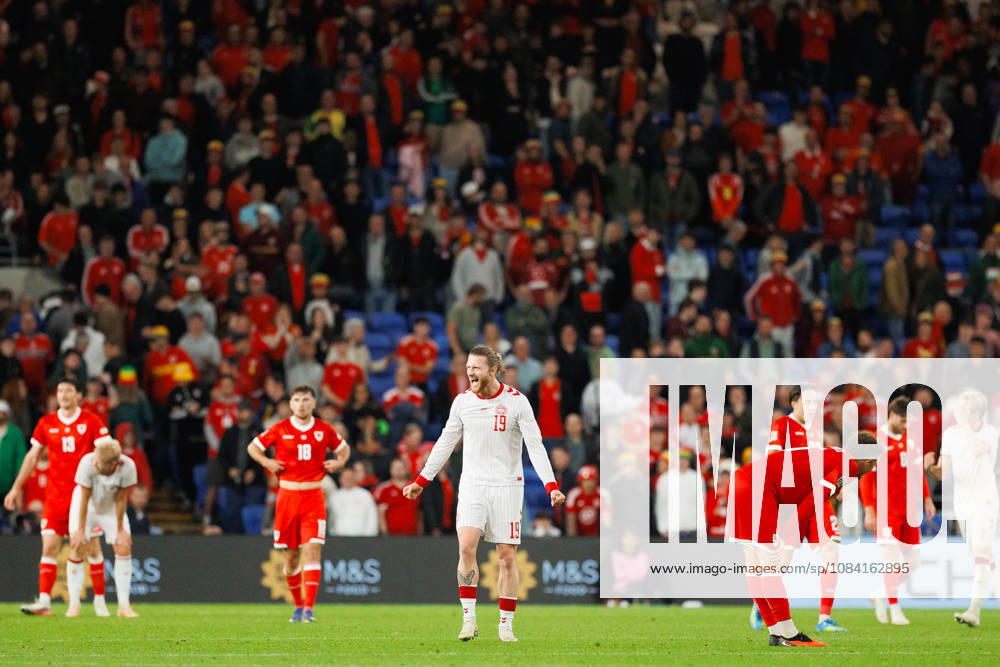4th October 2026; Cardiff City Stadium, Cardiff, Wales; UEFA Nations League Football, Wales versus Denmark; Rasmus Kristensen of Denmark celebrates win at final whistle AmandaxMcMaster