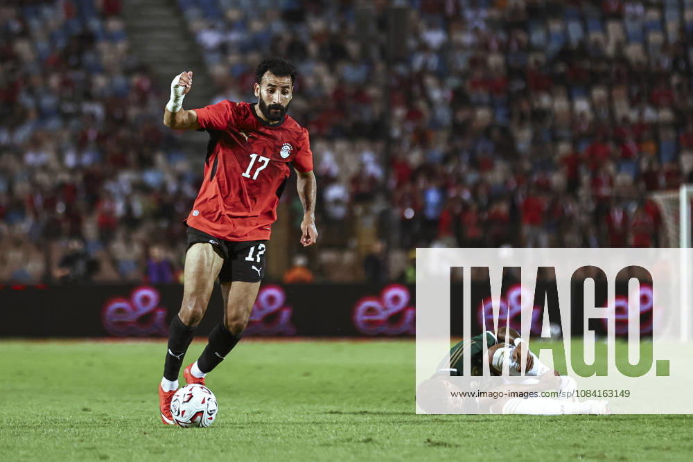 Cairo Egypt South Africa Match Egyptian midfielder Mohanad Lasheen runs with the ball as a South African player lies on the pitch at Cairo International Stadium in Cairo, Egypt on October 4, 2026. The International Friendly, Länderspiel, Nationalmannschaft match serves as preparation for both national teams ahead of upcoming regional and continental football competitions. Cairo Cairo Egypt