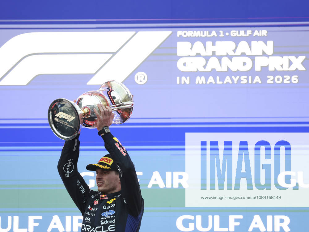 Max Verstappen of the Netherlands and Oracle Red Bull Racing celebrates on the podium with trophy after winning after the race of the FIA Formula 1 Grand Prix of Bahrain in Malaysia at the Sepang Circuit on October 04, 2026 in Kuala Lumpur, Malaysia. (Photo by Qian Jun SPP-Paddocker)