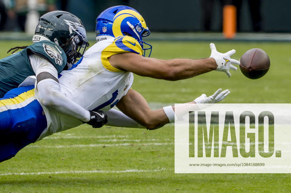 Oct 4, 2026; Philadelphia, PA, USA;Los Angeles Rams wide receiver Puka Nacua (12) extends and just misses a pass during the Rams 24-20 win against the Eagles at Lincoln Financial Field. Mandatory Credit: -Cal Media Philadelphia USA - ZUMAcs17 20261004_faf_cs17_191