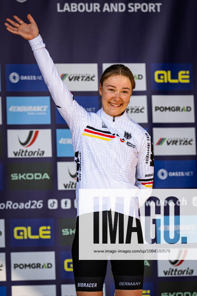 DWORATZEK Klara UEC Road Cycling European Championships Ljubljana 2026 DWORATZEK Klara GER Germany Third Place Award Ceremony Medal Ceremony Podium Portrait Orientation Vertical Portrait Event UEC Road Cycling European Championships 2026 Ljubljana Category Cycling Road CCycling European Championships Road Race Junior Women U19 Location Europe Slovenia Sencur Å enÄ u008Dur Discipline Road Race RR Distance 66.3 km Date October 4, 2026 Sunday Day 3