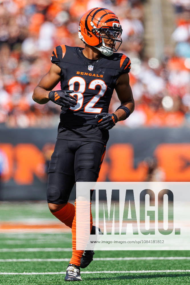Oct 4, 2026; Cincinnati, OH, USA; Cincinnati Bengals wide receiver Mitch Tinsley (82) during NFL, American Football Herren, USA game action against the Jacksonville Jaguars at Paycor Stadium. Mandatory Credit: -Cal Media - ZUMAc04_ 20261004_zma_c04_522