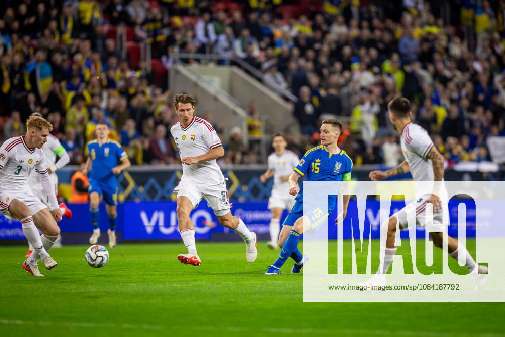 UKRAINE - HUNGARY Viktor Tsygankov of Ukraine and Ajax Amsterdam and Willi Orban of Hungary and RB Leipzig during UEFA Nations League - League B - Group B2 - Matchday 4 - football match between Ukraine and Hungary. Anton Malatinsky Stadium, City Arena, Trnava, Slovakia, October 05, 2026. Photo by Branislav Racko