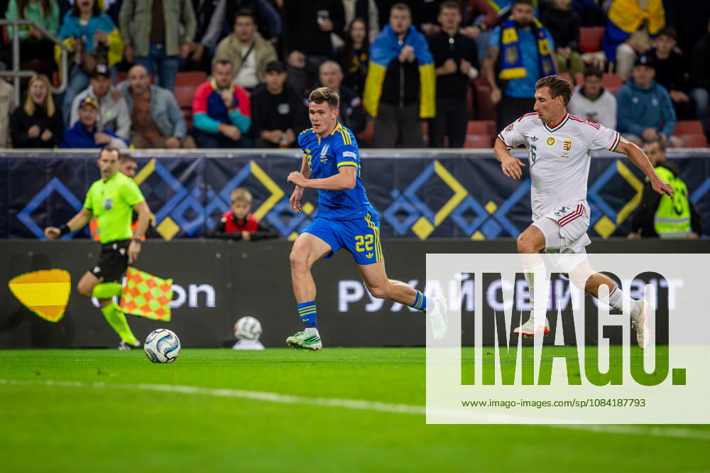 UKRAINE - HUNGARY Ihor Krasnopir of Ukraine and Polissya Zhytomyr and Willi Orban of Hungary and RB Leipzig during UEFA Nations League - League B - Group B2 - Matchday 4 - football match between Ukraine and Hungary. Anton Malatinsky Stadium, City Arena, Trnava, Slovakia, October 05, 2026. Photo by Branislav Racko