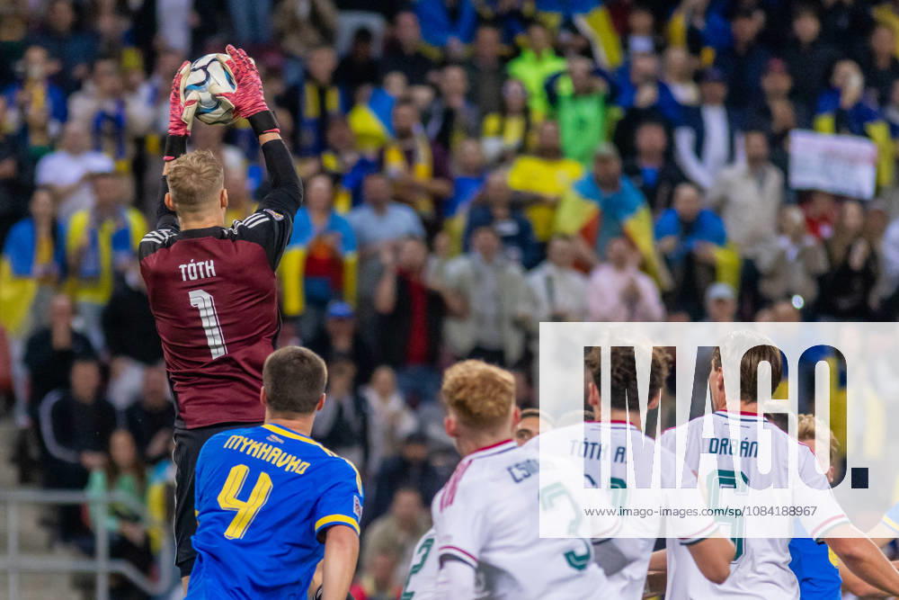 Balazs Toth of Hungary and Blackburn Rovers and Taras Mykhavko of Ukraine and Dynamo Kyiv during UEFA Nations League League phase game between Ukraine vs Hungary (Dominika Kortvelyesiova Ball Raw Images) Trnava Antona Malatinskeho Stadium Slovakia
