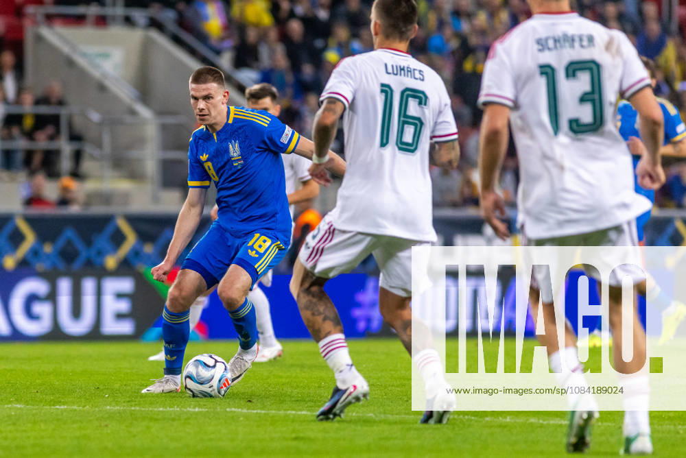 Oleh Ocheretko of Ukraine and Shakhtar Donetsk during UEFA Nations League League phase game between Ukraine vs Hungary (Dominika Kortvelyesiova Ball Raw Images) Trnava Antona Malatinskeho Stadium Slovakia