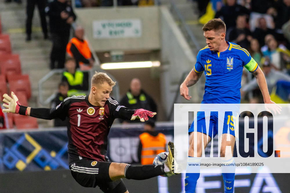 Balazs Toth of Hungary and Blackburn Rovers and Viktor Tsygankov of Ukraine and Ajax Amsterdam during UEFA Nations League League phase game between Ukraine vs Hungary (Dominika Kortvelyesiova Ball Raw Images) Trnava Antona Malatinskeho Stadium Slovakia