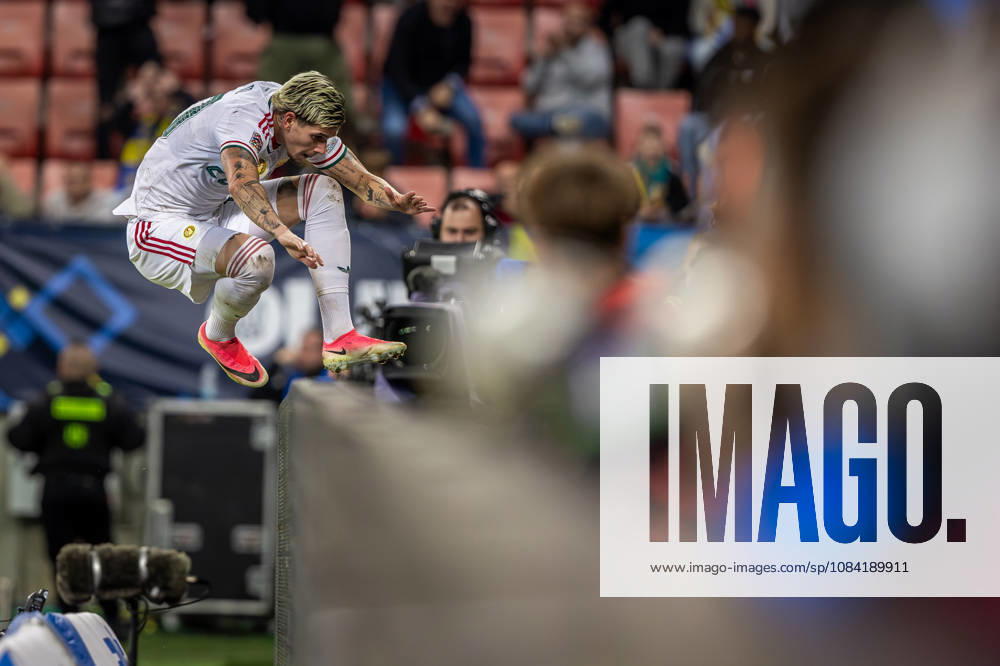 UKRAINE - HUNGARY Milan Toth of Hungary and Vasas celebrates a goal during UEFA Nations League - League B - Group B2 - Matchday 4 - football match between Ukraine and Hungary. Anton Malatinsky Stadium, City Arena, Trnava, Slovakia, October 05, 2026. Photo by Branislav Racko