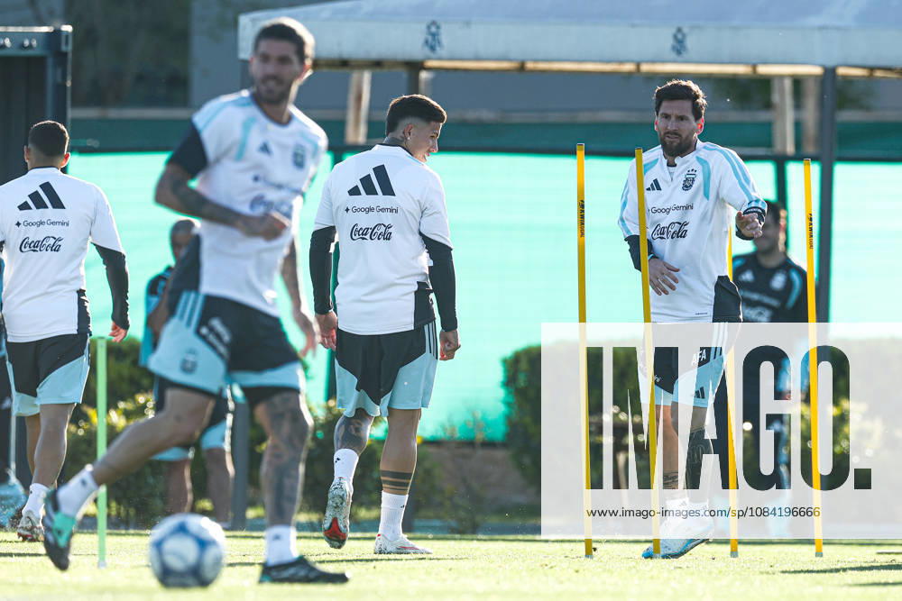 Argentina’s forward Lionel Messi (R) and his teammates take part in a training session at the AFA (Argentine Football Association) training center in Ezeiza, Buenos Aires Province, on October 5, 2026, ahead of the upcoming friendly soccer matches against the Benin national team. Lionel Messi took part in the final training session of his professional career with the Argentine national team before his farewell match. Photo by Alejandro Pagni PHOTOxPHOTO