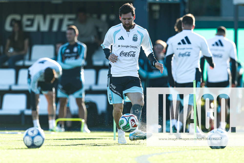 Argentina’s forward Lionel Messi C and his teammates take part in a training session at the AFA (Argentine Football Association) training center in Ezeiza, Buenos Aires Province, on October 5, 2026, ahead of the upcoming friendly soccer matches against the Benin national team. Lionel Messi took part in the final training session of his professional career with the Argentine national team before his farewell match. Photo by Alejandro Pagni PHOTOxPHOTO
