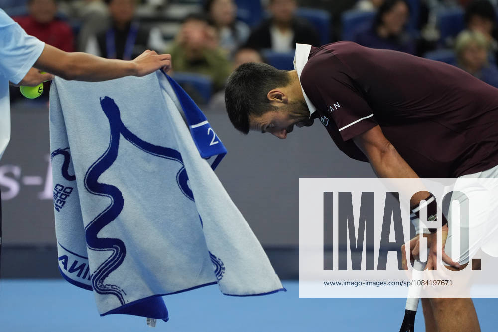 (261006) -- BEIJING, Oct. 6, 2026 -- Novak Djokovic reacts during the men s singles semifinal match between Daniil Medvedev of Russia and Novak Djokovic of Serbia at 2026 China Open tennis tournament in Beijing, China, Oct. 5, 2026. ) (SP)CHINA-BEIJING-TENNIS-CHINA OPEN-MEN S SINGLES(CN) XiexHan