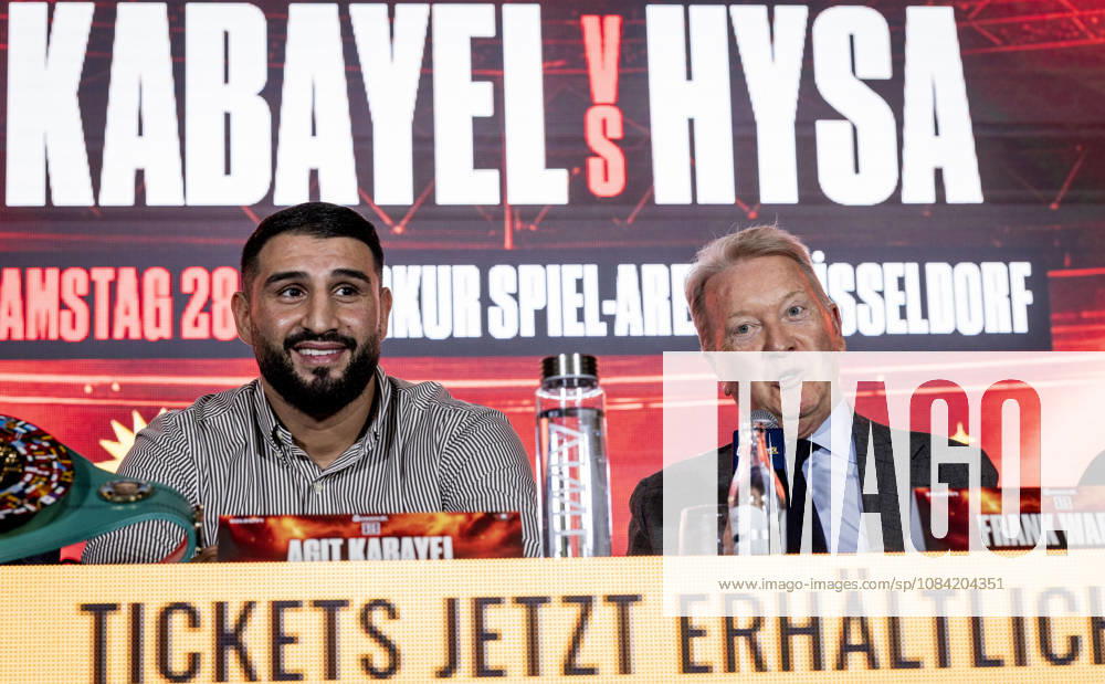 Düsseldorf, Germany, Oct. 6, 2026: Agit Kabyle with promoter Frank Warren at a press conference for Agit Kabyle (GER) vs. Nelson Hysa (ALB) on Oct. 6, 2026