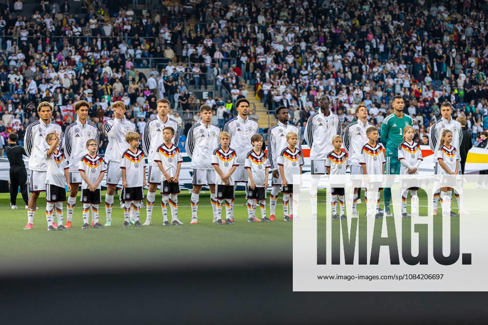 The Germany U21 players during the national anthem GER, Germany GER vs. Georgia GEO, soccer, UEFA U21 European Championship Qualifiers, Group F, Matchday 13, 2026–2027 season, October 6, 2026 GER, Germany GER vs. Georgia GEO, soccer, UEFA U-21 European Championship Qualifiers, Group F, Matchday 13, 2026–2027 season, October 6, 2026, Bielefeld