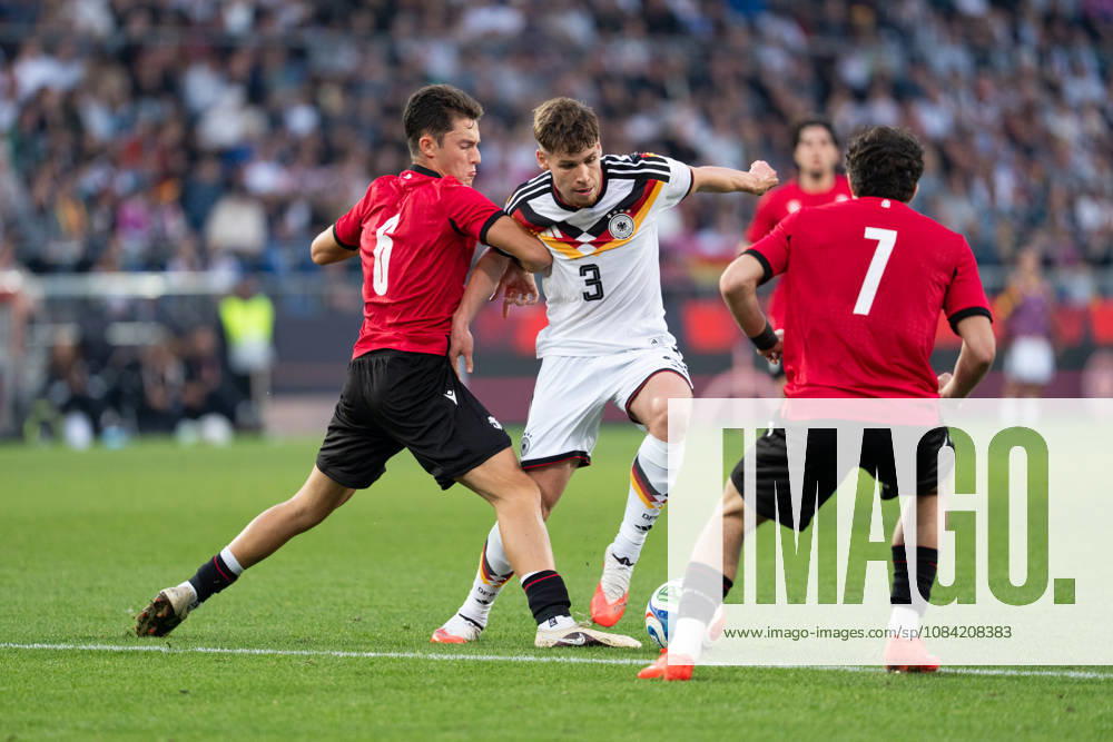 GER, Germany U21 vs. Georgia U21: A duel between Lukas Ullrich (Germany U21, No. 3) and Dachi Lordkipanidze (Georgia U21, No. 6) at the SchücoArena in Bielefeld, Germany