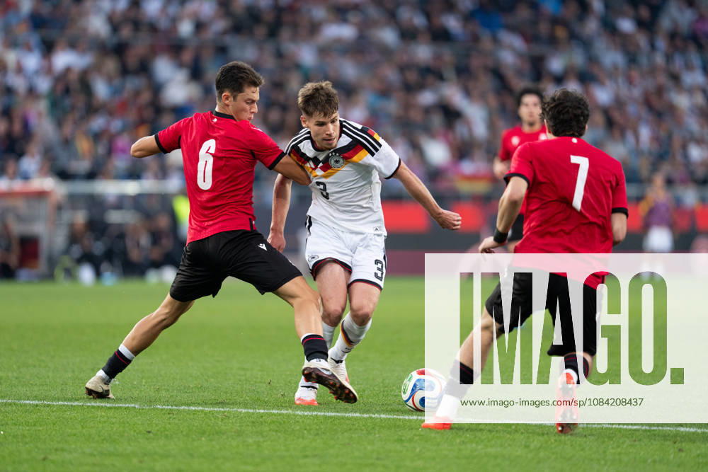 GER, Germany U21 vs. Georgia U21: A duel between Lukas Ullrich (Germany U21, No. 3) and Dachi Lordkipanidze (Georgia U21, No. 6) at the SchücoArena in Bielefeld, Germany