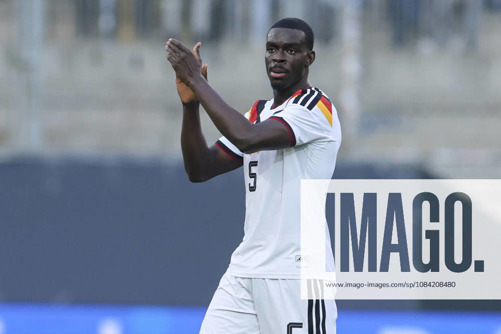 Joshua Quarshie cheers for Germany during the UEFA Under-21 EURO qualifier between Germany U21 and Georgia U21 at Almstadion on October 6, 2026, in Bielefeld, Germany. Photo by Marco Steinbrenner, DeFodi Images