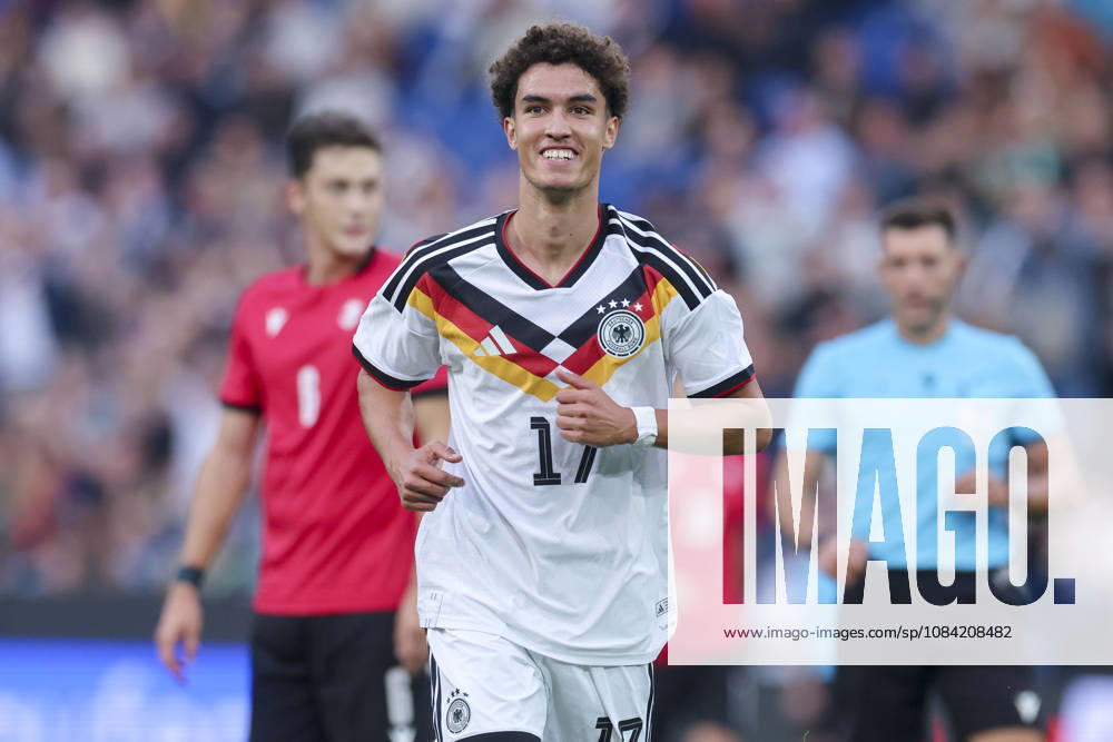 Noah Darvich of Germany celebrates after scoring his team s first goal during the UEFA Under-21 EURO qualifier between Germany U21 and Georgia U21 at Almstadion on October 6, 2026, in Bielefeld, Germany. Photo by Marco Steinbrenner, DeFodi Images