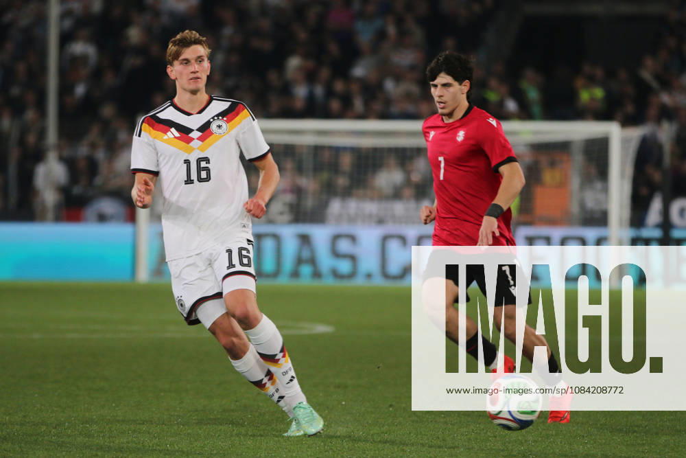 Men s Soccer 2026–2027 UEFA U-21 European Championship Qualifiers, Matchday 12: Germany vs. Georgia at SchücoArena, Bielefeld. Aljoscha Kemlein (Germany, age 16, wearing white) plays a pass in Bielefeld, North Rhine-Westphalia, Germany.