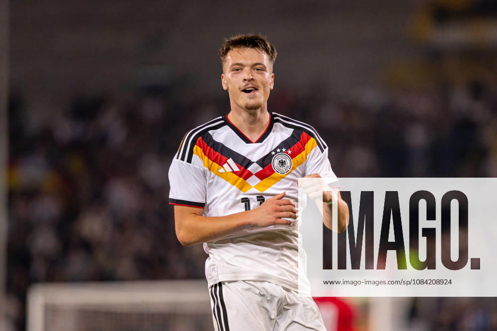 Dzenan Pejcinovic, Germany U21, No. 11, celebrates the goal that made it 2–0 for GER; Germany (GER) vs. Georgia (GEO), soccer, UEFA U21 European Championship Qualifiers, Group F, Matchday 13, 2026–2027 season, October 6, 2026 GER, Germany GER vs. Georgia GEO, soccer, UEFA U21 European Championship Qualifiers, Group F, Matchday 13, 2026–2027 season, October 6, 2026, Bielefeld