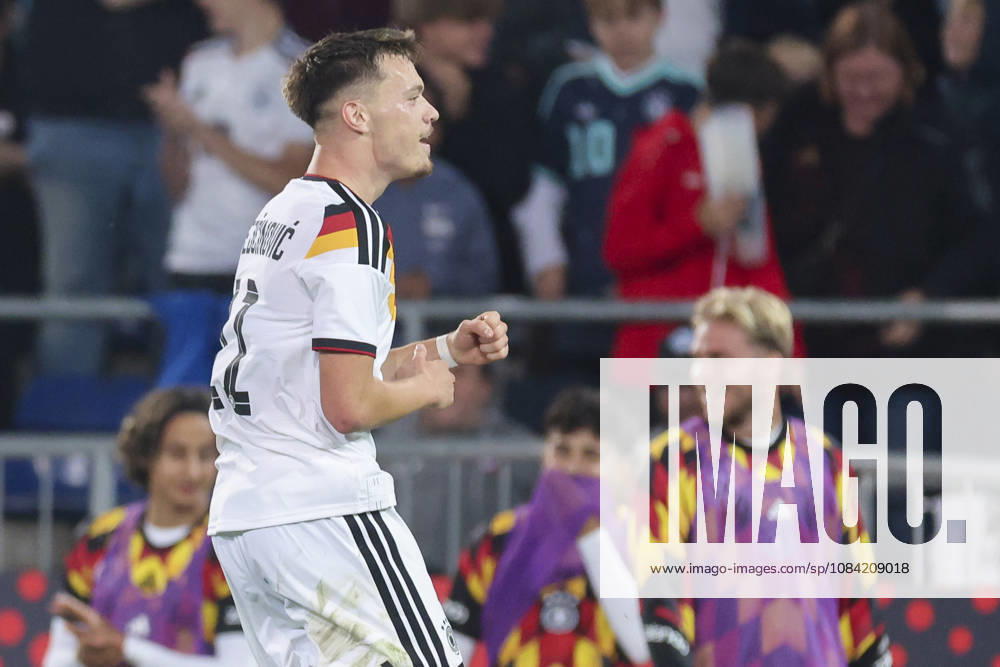 Dzenan Pejcinovic of Germany celebrates after scoring his team s second goal during the UEFA Under-21 EURO qualifier between Germany U21 and Georgia U21 at Almstadion on October 6, 2026, in Bielefeld, Germany. Photo by Marco Steinbrenner, DeFodi Images