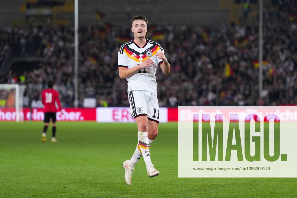 Men s, Soccer, International Match, U21, European Championship Qualifiers, Germany vs. Georgia, 2026–2027 Season, Schüco Arena: Celebrations after Germany’s 2–0 goal scored by Dzenan Pejcinovic (GER), 11. DFB regulations prohibit any use of photographs as image sequences and or quasi-video