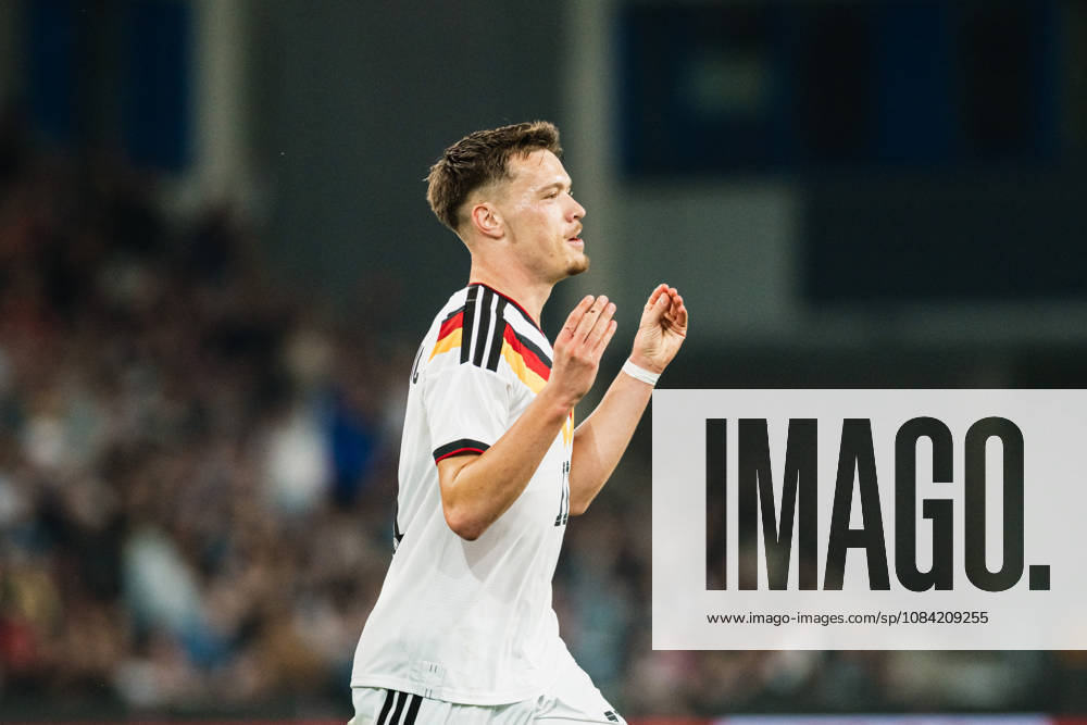 U-21 European Championship Qualifier: Germany vs. Georgia, October 6, 2026 – Goal, Celebration of the 2-0 Goal by Dženan Pejcinovic Germany, 11 Soccer, U-21 European Championship Qualifiers, Matchday 10: Germany vs. Georgia on October 6, 2026, Bielefeld DFB REGULATIONS PROHIBIT ANY USE OF PHOTOGRAPHS AS IMAGE SEQUENCES AND OR QUASI-VIDEO