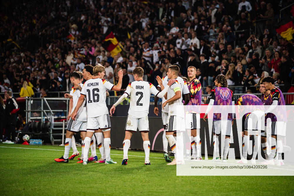 U-21 European Championship Qualifier: Germany vs. Georgia, October 6, 2026 – Goal, Celebration of the 2-0 Goal by Dženan Pejcinovic Germany, 11 Soccer, U-21 European Championship Qualifiers, Matchday 10: Germany vs. Georgia on October 6, 2026, Bielefeld DFB REGULATIONS PROHIBIT ANY USE OF PHOTOGRAPHS AS IMAGE SEQUENCES AND OR QUASI-VIDEO
