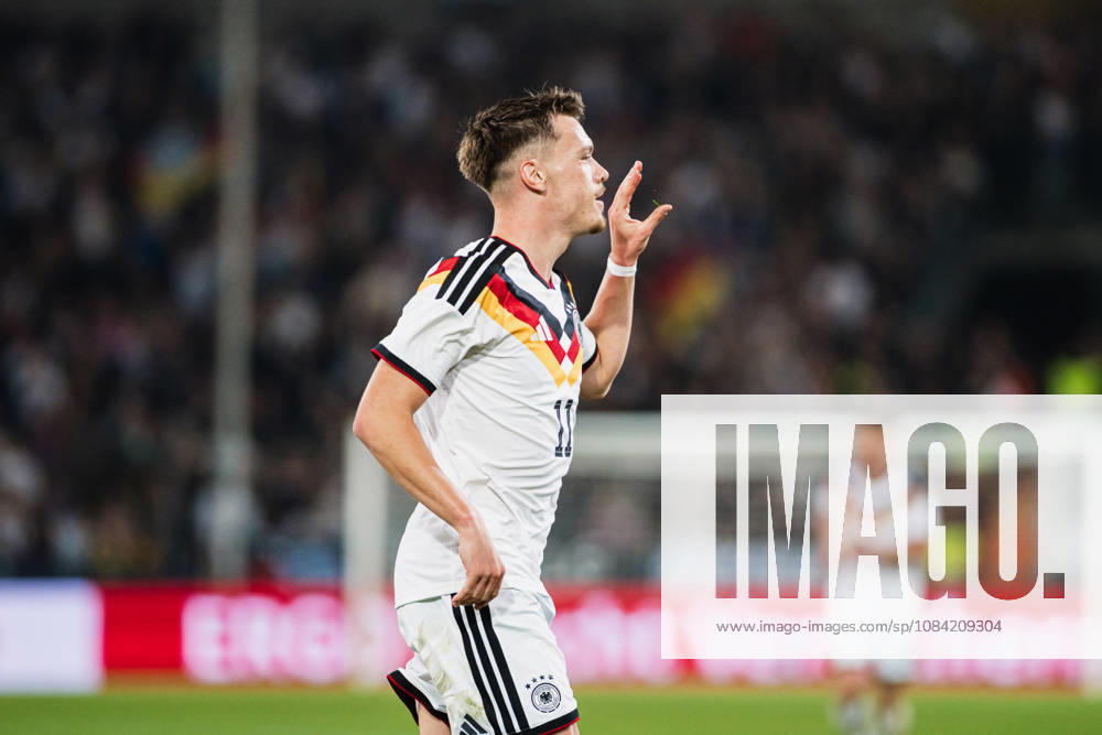 U-21 European Championship Qualifier: Germany vs. Georgia, October 6, 2026 – Goal, Celebration of the 2-0 Goal by Dženan Pejcinovic Germany, 11 Soccer, U-21 European Championship Qualifiers, Matchday 10: Germany vs. Georgia on October 6, 2026, Bielefeld DFB REGULATIONS PROHIBIT ANY USE OF PHOTOGRAPHS AS IMAGE SEQUENCES AND OR QUASI-VIDEO
