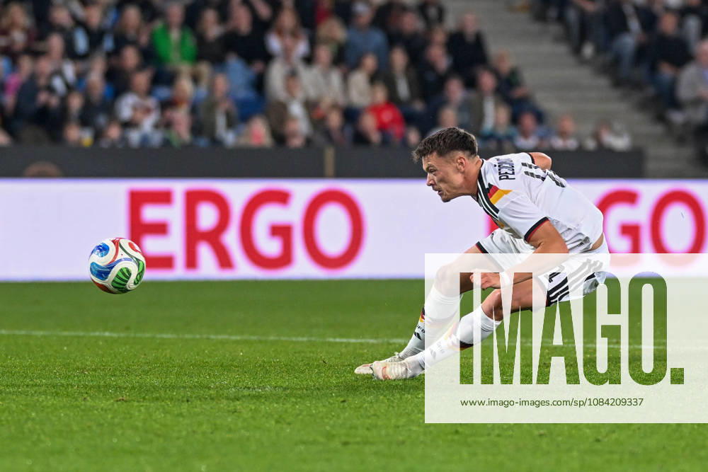 U-21 International Match 26-27: Germany vs. Georgia on October 6, 2026, at the SchücoArena in Bielefeld—Cheers, goal celebrations, goal scorers, goal scorer Dzenan Pejcinovic of Germany with the goal that made it 2-0 MT
