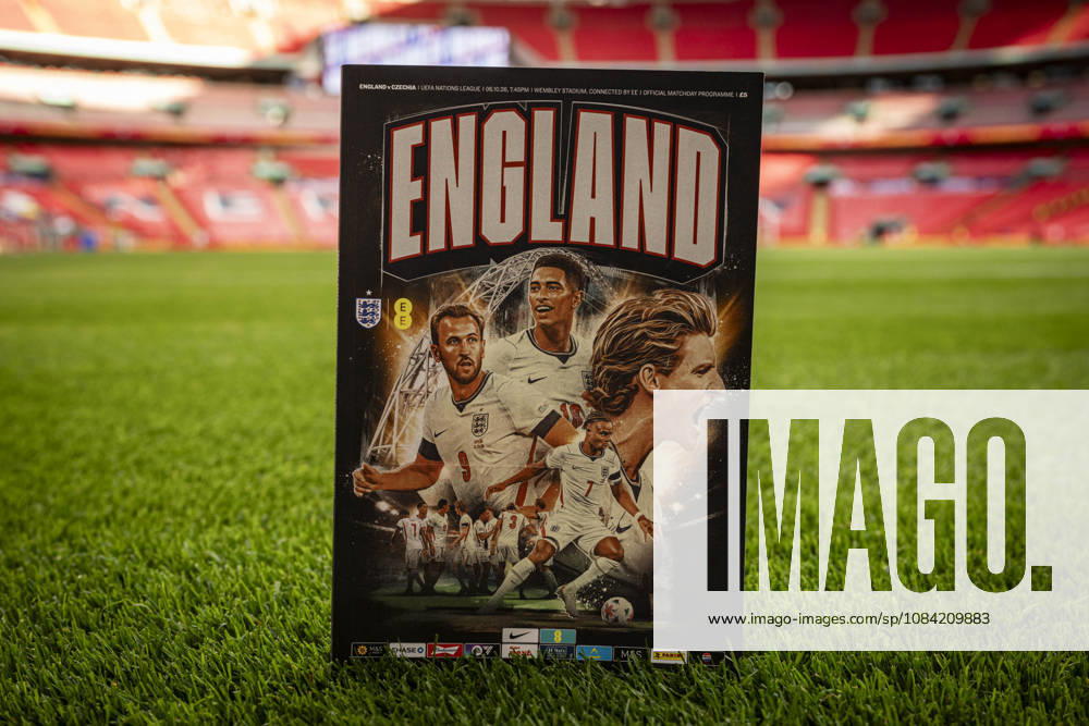 6th October 2026; Wembley Stadium, London, England; UEFA Nations League Football, England versus Czech Republic; Todays match programme on the pitch GodfreyxPitt