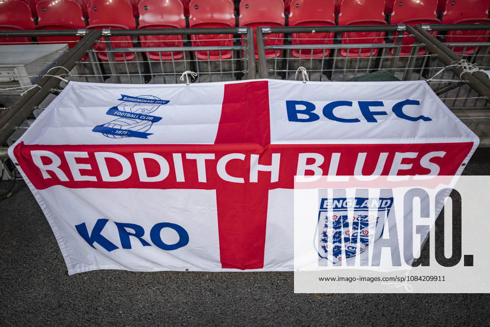 6th October 2026; Wembley Stadium, London, England; UEFA Nations League Football, England versus Czech Republic; Birmingham City and England fans put a flag in the stand GodfreyxPitt