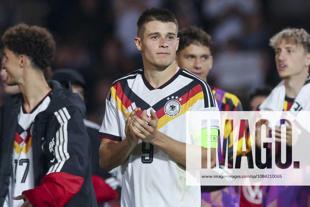 Nicolo Tresoldi, a German fan, cheers during the UEFA Under-21 EURO qualifier between Germany U21 and Georgia U21 at Almstadion on October 6, 2026, in Bielefeld, Germany. Photo by Marco Steinbrenner, DeFodi Images