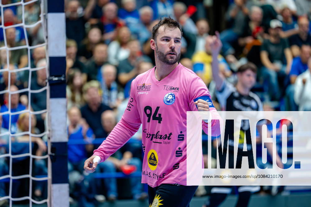 Solingen, October 6, 2026, Handball, Men s, EHF, European League, Group Stage, Matchday 2, 2026–2027, Bergischer HC vs. IK Sävehof, Kristian van der Merwe of Bergischer HC, No. 94, celebrates after a save