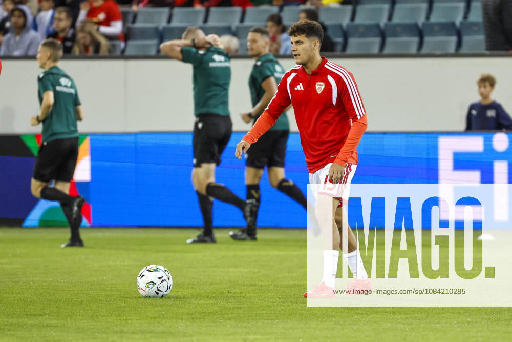 Agon Elezi, North Macedonia, 15, warming up before kickoff, Switzerland, UEFA, Nations League, Matchday 4, Switzerland vs. North Macedonia, October 6, 2026, Lucerne Swissporarena, Switzerland