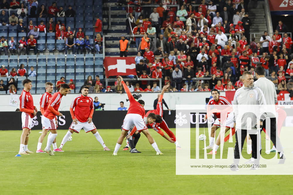 North Macedonia warming up before kickoff, Switzerland, UEFA, Nations League, Matchday 4, Switzerland vs. North Macedonia, October 6, 2026, Swissporarena, Lucerne, Switzerland