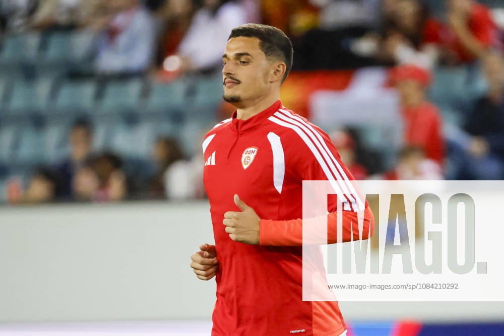 Elmin Rastoder of North Macedonia, No. 11, warming up before kickoff, Switzerland, UEFA, Nations League, Matchday 4, Switzerland vs. North Macedonia, October 6, 2026, Swissporarena, Lucerne, Switzerland