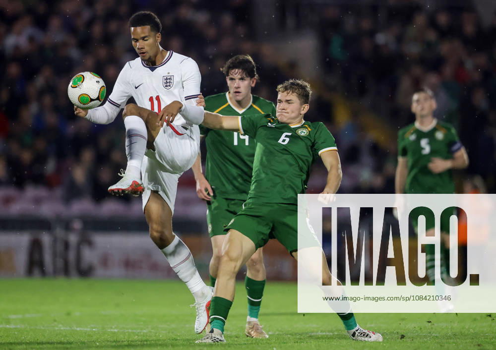 2027 UEFA Under 21 European Qualifier, Munster FA Turner s Cross, Cork 6 10 2026 Republic of Ireland vs England England s Divine Mukasa is tackled by Ireland s Jacob Devaney Divine Mukasa is tackled by Jacob Devaney 6 10 2026